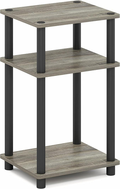 Furinno Turn-N-Tube Side Table, 3-Tier End Table with Open Shelf, Toolless Assembly Night Stand, Bedside Table, for Living Room, Bedroom, Grey Oak