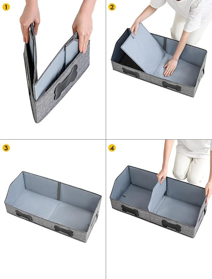 Qozary Large Dog Toy Basket with Diy Tag - Collapsible Dog Toy Bin, Fabric Personalized Storage Box, Trapezoid Storage and Organizer for Pet Supplies (Gray, Medium 27.6"x11.8")