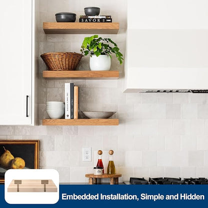 12 Pcs 6" Black Solid Steel Floating Shelf Bracket Blind Shelf Supports - Hidden Brackets for Floating Wood Shelves - Concealed Blind Shelf Support – Screws and Wall Plugs Included