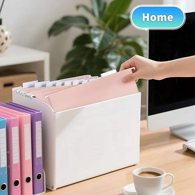 25-Pack Pink Hanging File Folders, Letter Size with 1/5-Cut Tabs, 35 Transparent Label Cards & 50 Sticker Labelsfor Home & Office Organization