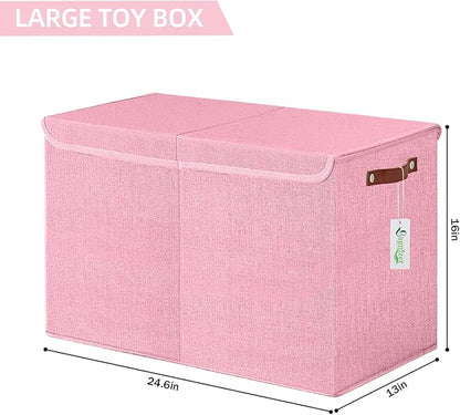 Large Toy Storage Box with Lids, Collapsible Sturdy Baby Storage Organizer Chest Bin Basket for Kids, Boys, Girls, Playroom, Nursery, Bedroom, Closet 25"x13"x16" (Pink)