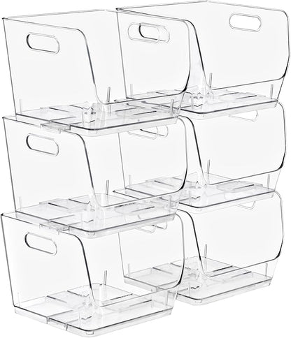 Sorbus Stackable Storage Bins Open Front, Clear Stackable Storage Bins, Pantry Bins for Storage and Organization, Acrylic Stackable Bins for Kitchen, Clear Pantry Organizer Bins (Medium Sqware 6 Pack)