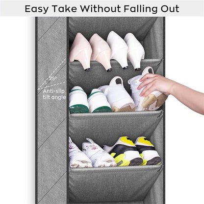 SLEEPING LAMB Shoe Rack for Door with Large Deep Pocket, Over The Door Shoe Organizer for Closet, Dorm and Narrow Hanging Sneaker Storage Holder, Grey