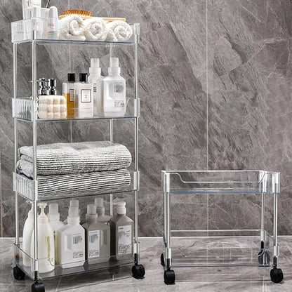Betoveren 2 Tier Utility Rolling Cart Storage Organizer with Wheels Under Desk Mobile Bathroom Cart Organizer for Office Bathroom Home Kitchen Organization Transparent (Width 8.85 Inches)