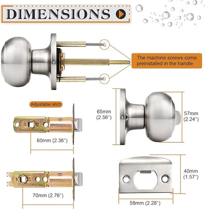 Probrico Brushed Nickel Interior Door Knobs, Privacy Door Knob for Bathroom Bedroom, Stainless Steel Door Knob with Lock for Interior Door, 8 Pack