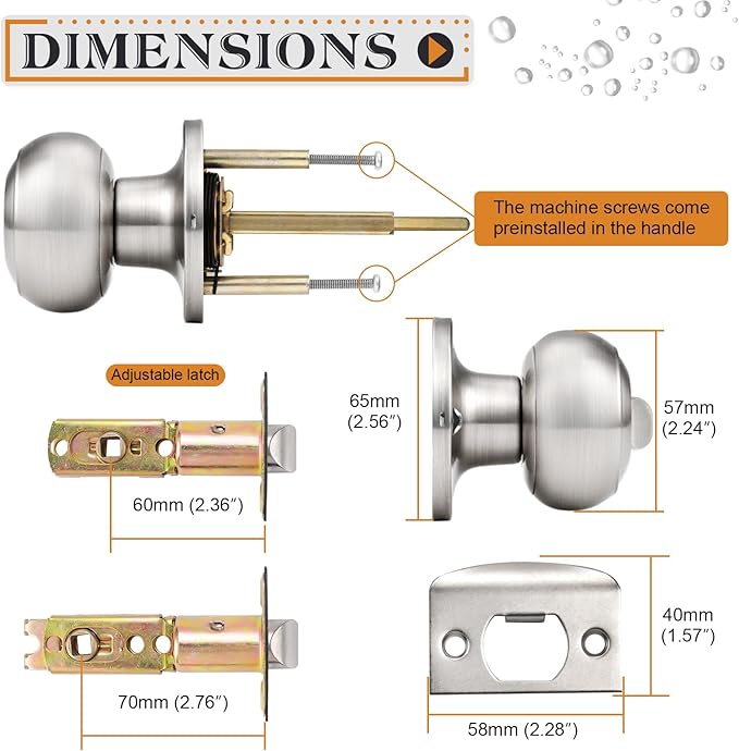 Probrico Brushed Nickel Interior Door Knobs, Privacy Door Knob for Bathroom Bedroom, Stainless Steel Door Knob with Lock for Interior Door, 5 Pack