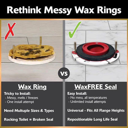 Korky 6000BP Universal Toilet WaxFree Seal with Hardware - Toilet Installation Made Easy - Made in USA , Red