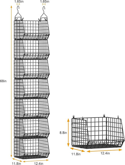 X-cosrack 7 Tier Foldable Hanging Closet Organizer and Storage,Wire Closet Shelving with 4 Large Hooks+ 5 S Hooks,Hanging Basket for Clothes Sweaters Shoes Handbags,Small Closet Organizers