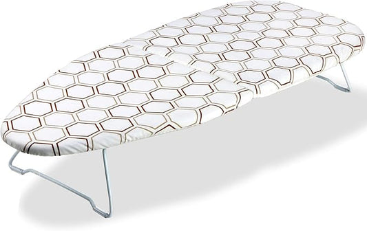 SheeChung Small Tabletop Ironing Board 30" Lx12”W Heavy Duty Ironing Board with Mesh Metal Base 100% Cotton Cover,Hook for Hanging,Portable Folding Mini Iron Board for Sewing Craft Room Dorm,Brown