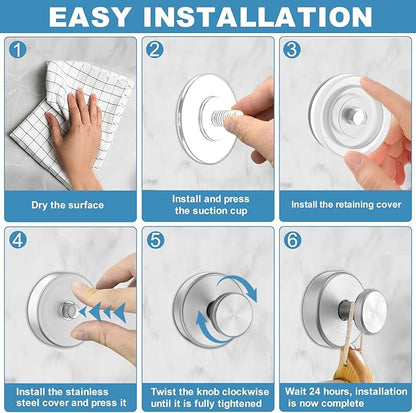 Shower Hooks for Inside Shower, Vacuum Suction Cup Hooks for Glass Window, Mirror, No Drill Towel Hooks for Bathrooms, Bath Robe Coat Looafh Wreath Hook for Hanging - 4 Pack, Silver