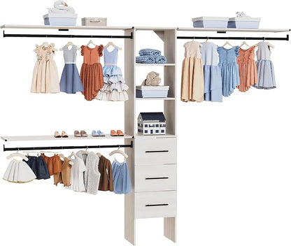 ClosetMaid SuiteSymphony 16-Inch Closet System Tower with (3) Hanging Rods, (3) Drawers, and (3) Top Shelves, White Timber