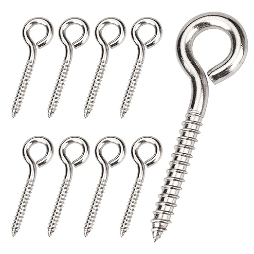 Aovchei Eye Screws, 8Pcs 3.25 inches 304 Heavy Duty Stainless Steel Screw Hooks, Rust-Resistant Self Tapping Eyelet Bolts for Wood, Securing Cables Wires, Indoor & Outdoor for Hanging Artwork