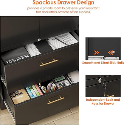 2 Drawer Lateral File Cabinet, Metal Storage Cabinet with Locking Drawers and Adjustable Shelves for Office, Home, School, Fit for A4/Letter/Legal File, Assemble Required