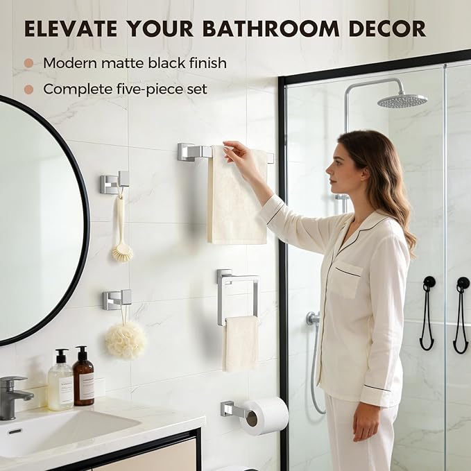 Bathroom Accessories Towel Bar Set: 10 Pieces Brushed Nickel Square Bathroom Hardware SUS304 Stainless Steel - Wall Mounted Towel Rack&Toilet Paper Holder&Towel Ring and Towel Hook