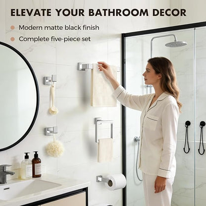 Bathroom Accessories Towel Bar Set: 10 Pieces Brushed Nickel Square Bathroom Hardware SUS304 Stainless Steel - Wall Mounted Towel Rack&Toilet Paper Holder&Towel Ring and Towel Hook