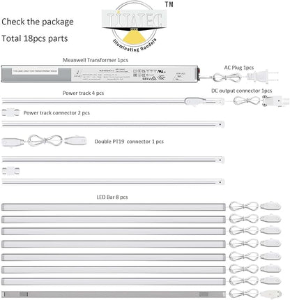 Gondola Shelving Lights 48" kit with 8 pcs 6000K Pure White LED Light Bars, Power Supply and Accessories for Super Market, Retail Display, Business Shelves via Magnets to fit (48" 8PCS)