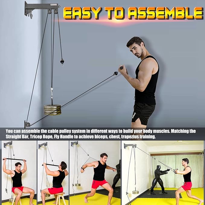 Fitness Wall Mount Pulley System, Weight Cable Pulley System for Gym, LAT Pull Down and Low Row Cable Machine, Cable Station Equipment