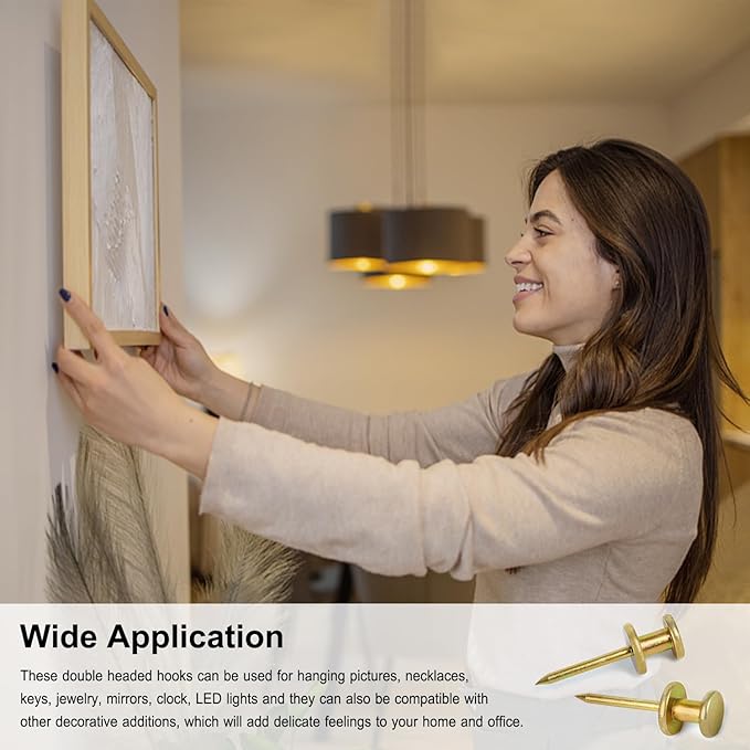 Double Headed Picture Hangers(20lbs-50pcs), Picture Hanging Nails, Thumb Tacks , Picture Nails, Wall Nails for Hanging, Professional Plaster Picture Hooks for Wooden Wall or Drywall