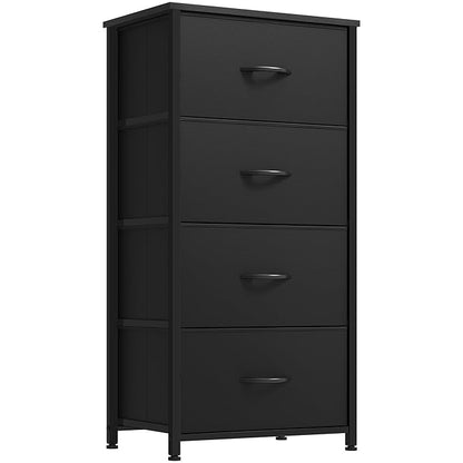 DWVO Storage Tower with 4 Drawers - Fabric Dresser, Organizer Unit, Living Room, Closets - Sturdy Steel Frame, Easy Pull Fabric Bins & Wooden Top