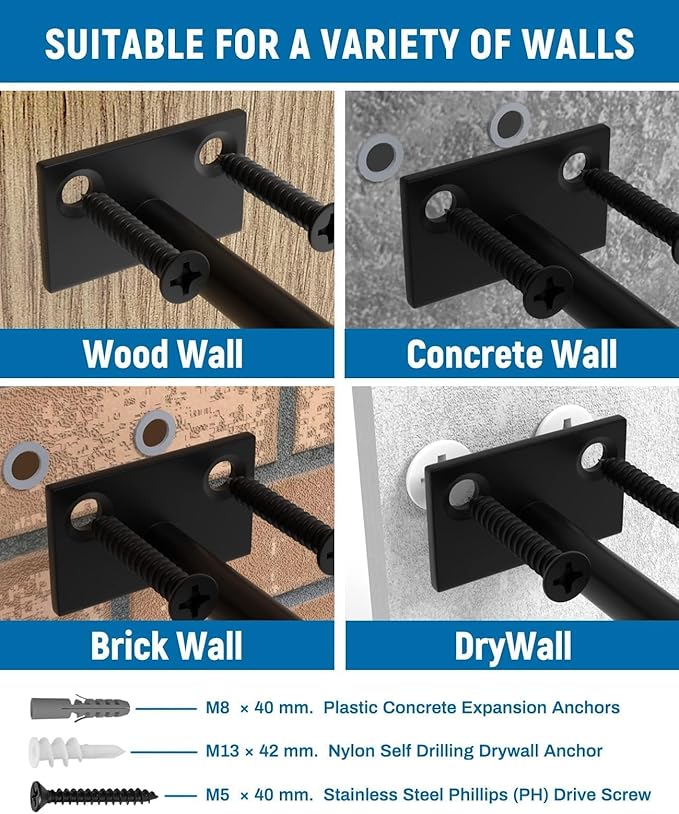 LEOPO Black 32-Pack 8 inch Floating Shelf Brackets, Hidden Shelf Bracket for Wood, Concealed Blind Shelving Support,Invisible Coated Brackets for DIY Decorative,Fit for Kitchen, Bathroom,Study Room
