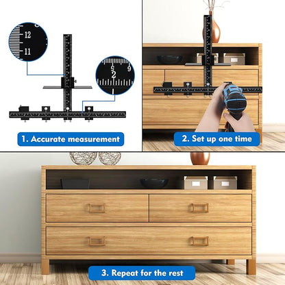 Aluminum Cabinet Hardware Jig, Punch Locator Drill Guide,Wood Drilling Dowelling Guide for Installation of Handles Knobs on Doors and Drawer, Cabinet Template Tool for Handles and Pulls