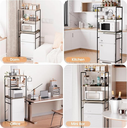 Mini Fridge Shelf Mini Fridge and Microwave Stand Over Mini Fridge Storage Rack 3 Tier Microwave and Fridge Stand Suitable for Dorm, Kitchens, Offices, Gray