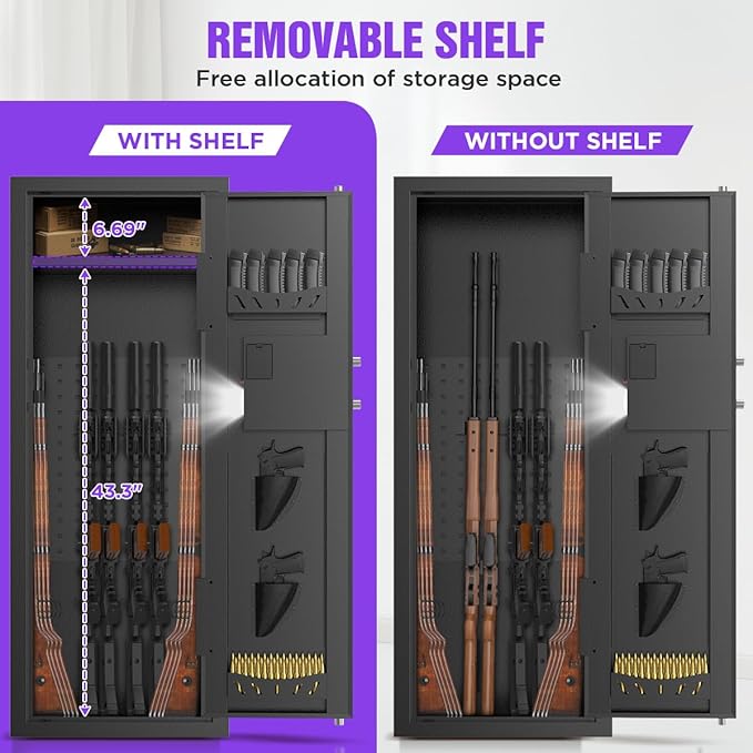 10-15 Gun Rifle Safe for Home Security, Gun Safe for Rifles and Pistols - Quick Access Digital Keypad | Easy Assembly Gun Safe with Adjustable Shelves (Fits Shotguns & Ammo)