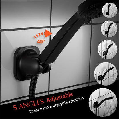 Handheld Shower Head Holder - 5 Positions Adjustable - Concealed Adhesive Mount with Screw Option- Bathroom Wall Mount Shower Hose Holder (Matte Black)
