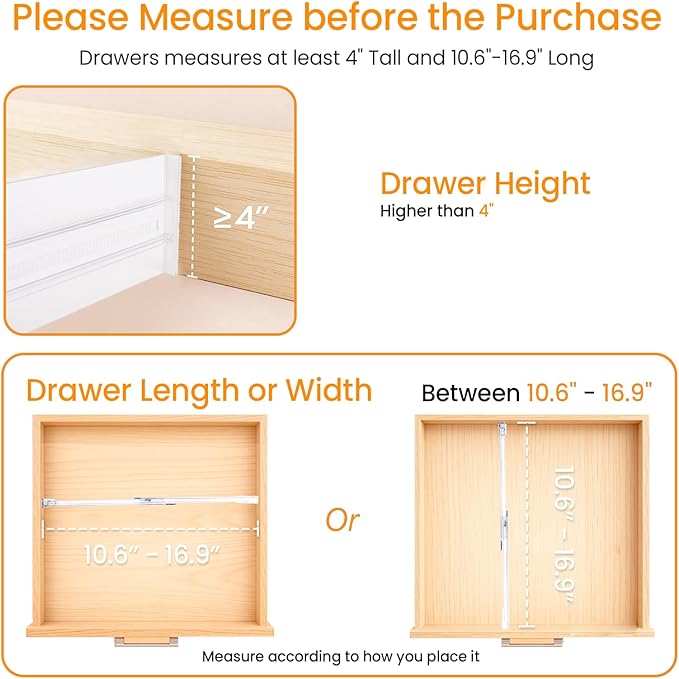 8 Pack 4" High Drawer Dividers for Clothes, 10.6"-16.9" Expandable Drawer Divider Adjustable Drawer Separator, Clear Dresser Drawer Organizer for Clothes, Underwear, Cosmetic, Kitchen Utensils Storage
