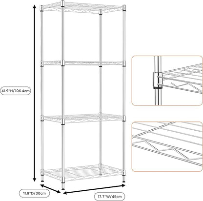 4 Tiers Shelf Metal Storage Shelves Wire Rack Closet Organizers with Wheel for Garage Kitchen Bathroom Laundry Chrome 11.8" D x 17.7" W x 41.9" H