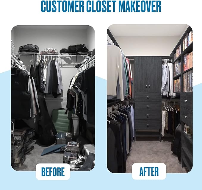 Closet Shelves Tower - Modular Closet System with Drawers (2) - Corner Closet System - Closet Organizers and Storage Shelves (Grey, 19.5 inches Wide) Closet Shelving