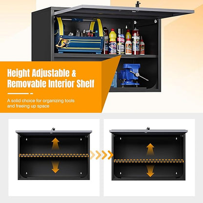 STANI Metal Wall Cabinet for Garage, Floating Garage Storage Wall Mount Shop Cabinet, Upper Storage Trailer Gearbox, Tool Small Wall Steel, Adjustable Shelf, Assembly Required