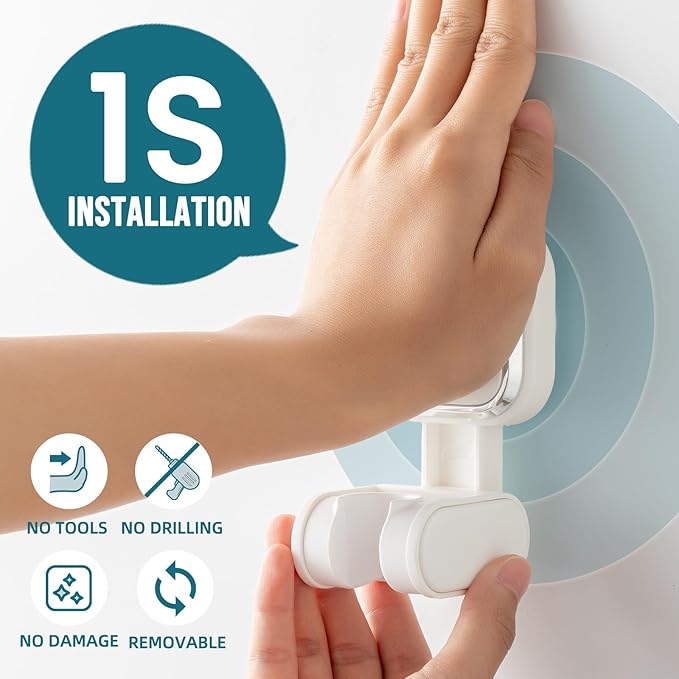 TAILI Shower Head Holder Suction, Handheld Shower Head Bracket, Height Angle Adjustable Wall Mounted, Bathroom Showerhead Holder Removable No Drilling Waterproof, Square Suction Cup, White