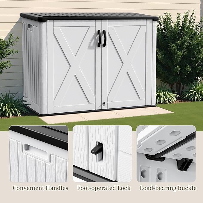 Patiowell 25 Cu.ft Outdoor Storage Cabinet with Lockable Door, Waterproof Horizontal Storage Shed for Tools and Patio Furniture, All-Weather Resin Shed Easy Assemble for Pool or Backyards, White