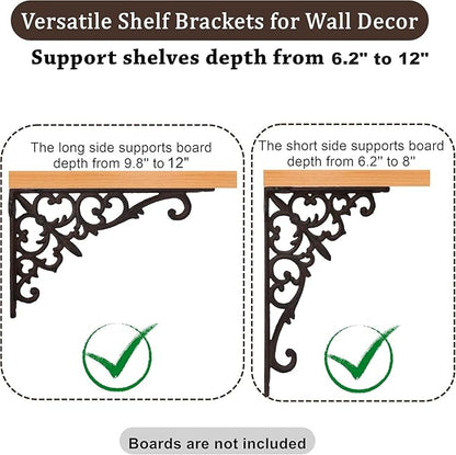 Z Metnal Decorative Shelf Brackets, 6 x 9 inch, Cast Wrought Iron Metal Mailbox Bracket, 90° Right Angle Victorian Brackets, Wall Decor, Modern Shelving Bracket for DIY Floating Shelves, 2 Pcs