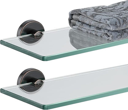 JQK Bathroom Glass Shelf Oil Rubbed Bronze, Tempered Glass Shower Storage 20 by 5 inches, 304 Stainless Steel ORB Wall Mount, 2 Pack, TGS101L20-ORB-P2