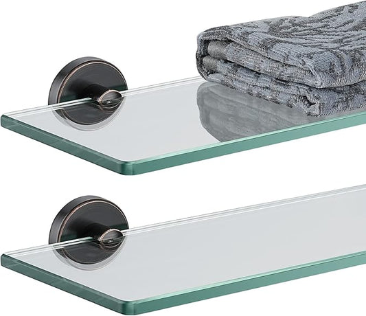 JQK Bathroom Glass Shelf Oil Rubbed Bronze, Tempered Glass Shower Storage 20 by 5 inches, 304 Stainless Steel ORB Wall Mount, 2 Pack, TGS101L20-ORB-P2