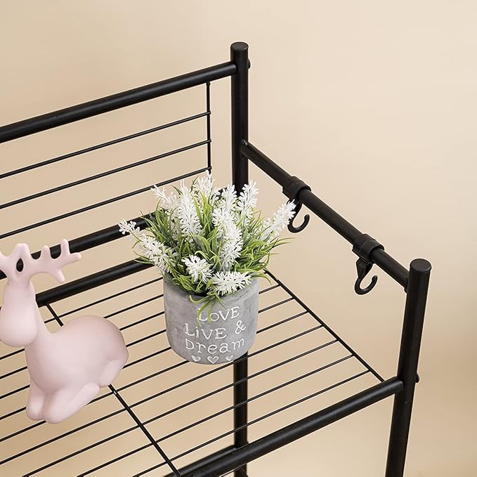 L&H UNICO 3-Shelf Tier Standing Unit Storage Wire Shelving Multipurpose Rack Organizer with 4-Hooks for Bathroom Laundry Kitchen Office, Black