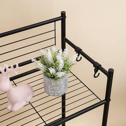 L&H UNICO 3-Shelf Tier Standing Unit Storage Wire Shelving Multipurpose Rack Organizer with 4-Hooks for Bathroom Laundry Kitchen Office, Black