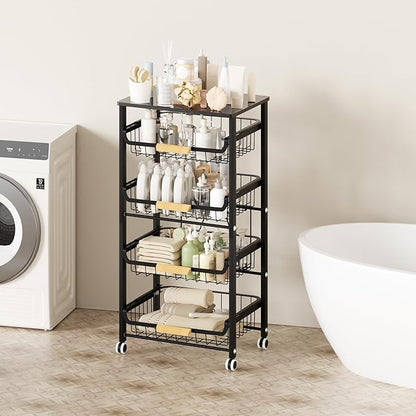 Fruit Vegetable Basket for Kitchen,5 Tier Pantry Organizers and Storage,Snack Organizer for Countertop,Pantry Cart,Metal Wire Storage Shelf Organizer Baskets for Kitchen, Pantry, Bathroom