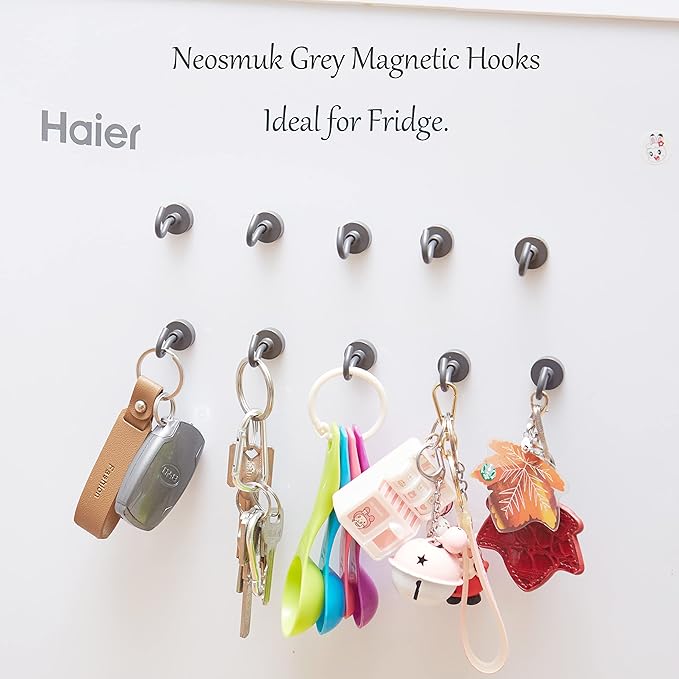 Neosmuk Magnetic Hooks, Heavy Duty 85lb+ Strong Magnet Hook for Cruise Cabins, Cruise Ship Essentials for Hanging, Metal Wall Refrigerator Hangers (Grey, 10 Pack)