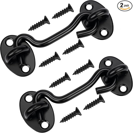 Rainspire (2 Pack) Privacy Hook and Eye Latch for Barn Door, Stainless Steel Gate Latch Barn Door Lock Cabin Hooks for Gate Shutters Window Slide Barn Shed Cabinet Bathroom (Black, 4 Inch)