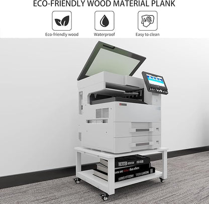 Natwind 2 Tier Laser Printer Stand,23.6''x23.6'' Large Printer Table,Copier Stand with Wheels, Heavy Duty Rolling Printer Cart with Paper Storage Shelf for Home Office (White)