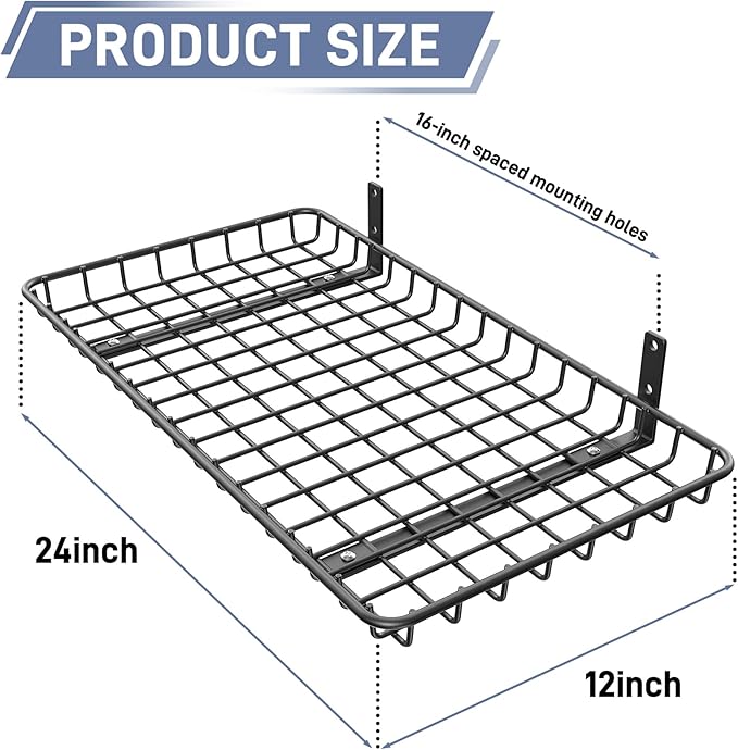 WALMANN 12x24 inch Wall Shelves, Wall-Mounted Storage Shelf for Garage, Closet, Laundry Room, Heavy Duty Floating Shelf, Holds Up to 60 lbs(Pack of 2, Black)