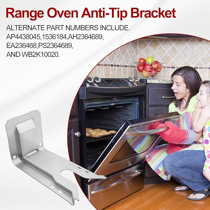 WB02K10254 Range Oven Anti-Tip Bracket for GE Stove/Ovens Range, Floor or Wall Mount Anti Tip Bracket WB02K10020, CGS975SED1SS C2S980SEM5SS JGB281SER6SS (2 Set)
