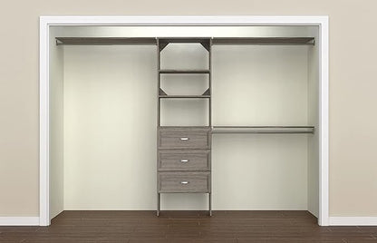 ClosetMaid SuiteSymphony Wood Closet Organizer Kit with Tower, 3 Hang Rods, Top Shelves, 3 Drawers, Adjustable, Fits Spaces 6 - 10 ft. Wide, Graphite Grey