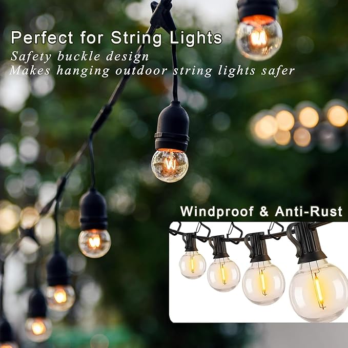 80 Pcs Outdoor Hooks for String Lights,Screw Hooks for Hanging Plants,Ceiling Hooks with Safety Buckle,Square Hanger for Wind Chimes,Bird Feeder,Lanterns,Christmas Decorations Black