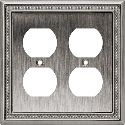 Henne Bery Sunken Pearls Heavy Duty Decorative Wall Plate Switch Plate Outlet Cover (Double Duplex, Heirloom Silver)