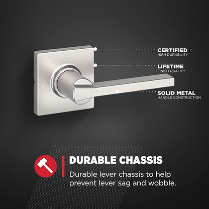 Kwikset Casey Interior Passage Door Handle,Lever for Closet and Hallway Doors,Reversible Non-Locking Handle Lever,Satin Nickel,with Microban Protection,(Pack of 10)