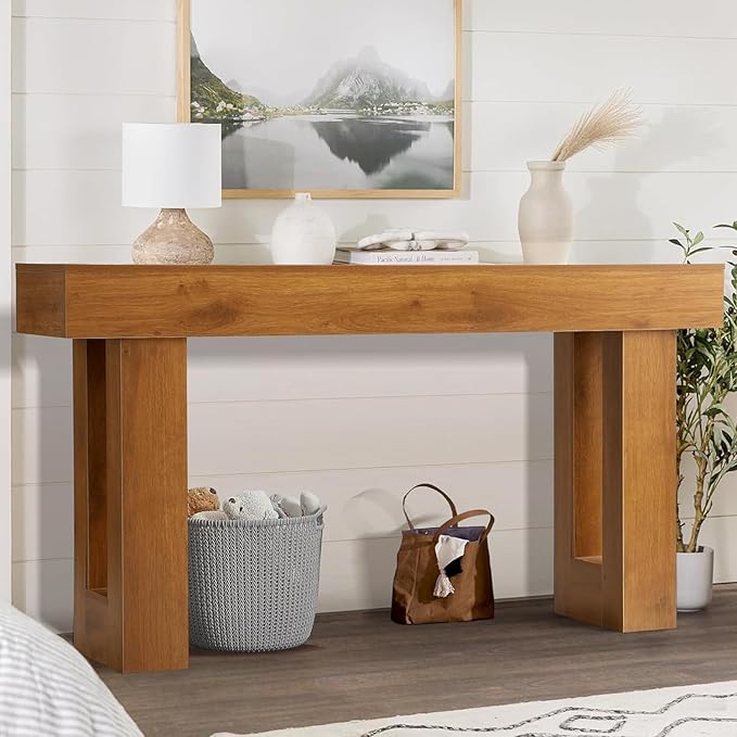 Depeht 63" Long Entryway Console Table, Wooden Farmhouse Sofa Behind Couch Table with Thickened Base, Large Industrial Hallway Accent Furniture for Living Room, Entrance, Foyer, Hallway (Natural)